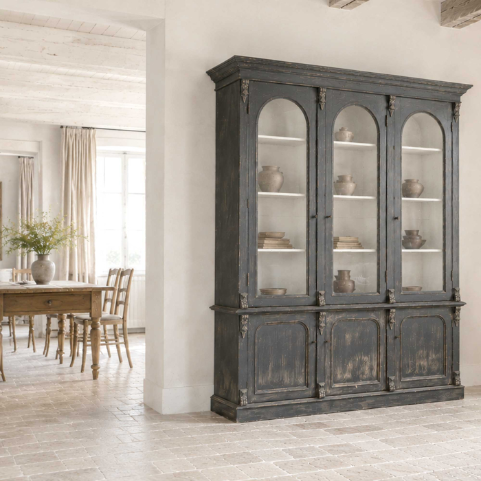 Vitrinenschrank Van — Massivpinie, antikschwarz, H 235 cm