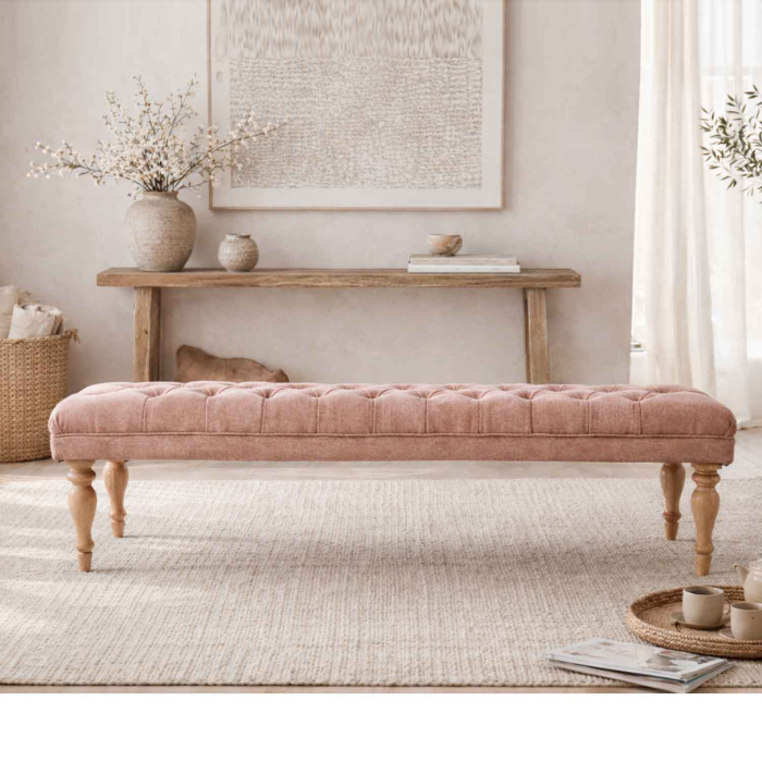 Bank Arezzo mit Knopfpolsterung in Leinen - Flamant