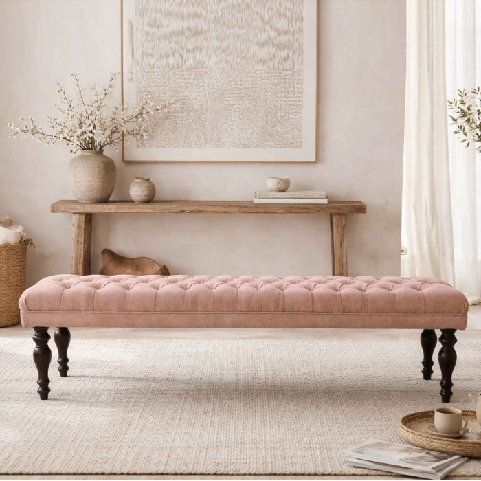 Bank Arezzo mit Knopfpolsterung in Leinen - Flamant