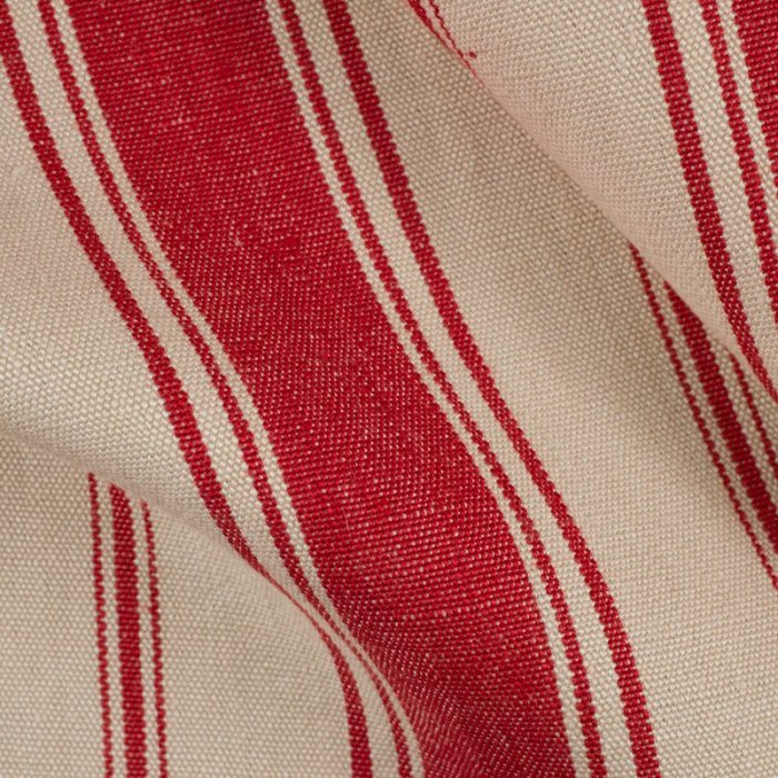 Cortina Stripe Elfenbein/Rot drapiert – Leinenstoff von C&C Milano
