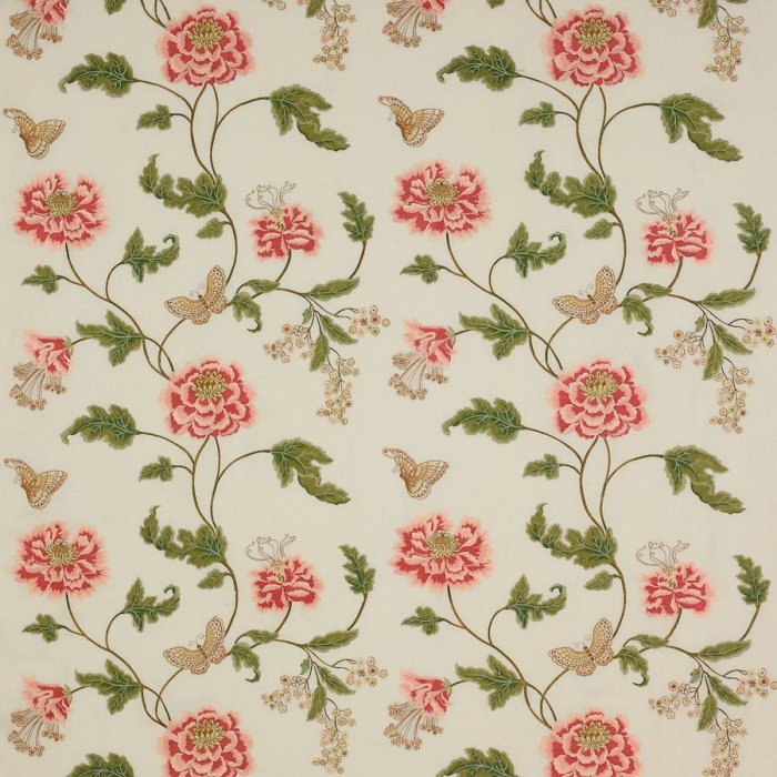 Oriental Poppy Linen Pink/Green – Stoff von Colefax and Fowler