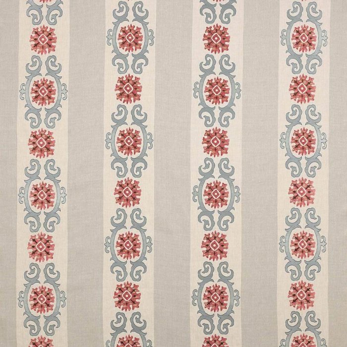 Theodore Tomato/Blue – Stoff von Colefax and Fowler