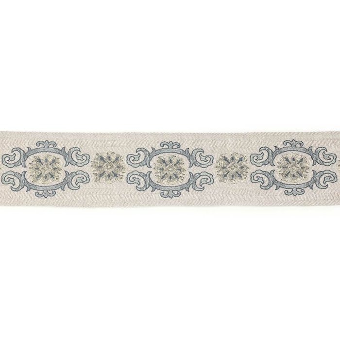 Theodore Cartouche Braid Old Blue – Bestickte Borte von Colefax and Fowler