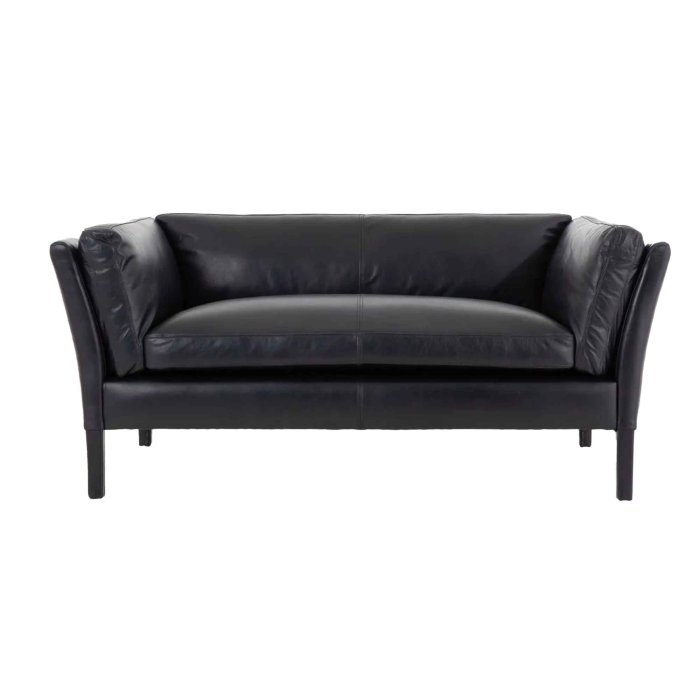 Sofa Bellamy 2-Sitzer, Leder Schwarz – Frontansicht