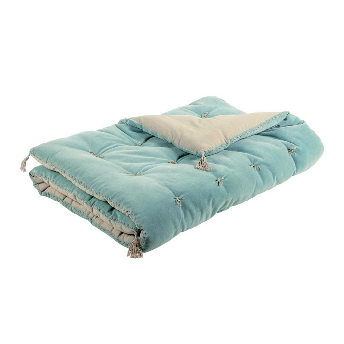 Matteo Plaid / Futon aus Baumwollsamt in Bleu Aqua