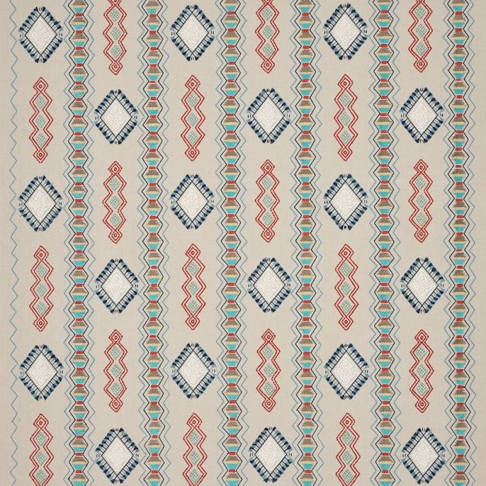 Jane Churchill Dhari Stickstoff in Blue/Tomato