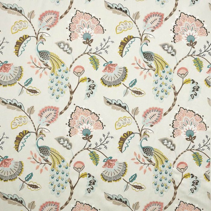 Jane Churchill Jaipur Peacock Stoff in Aqua/Pink