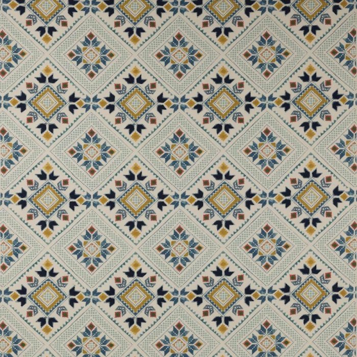 Jane Churchill Minerva Stoff in Blue/Ochre
