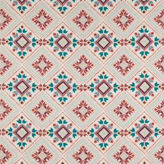 Jane Churchill Minerva Stoff in Red/Teal