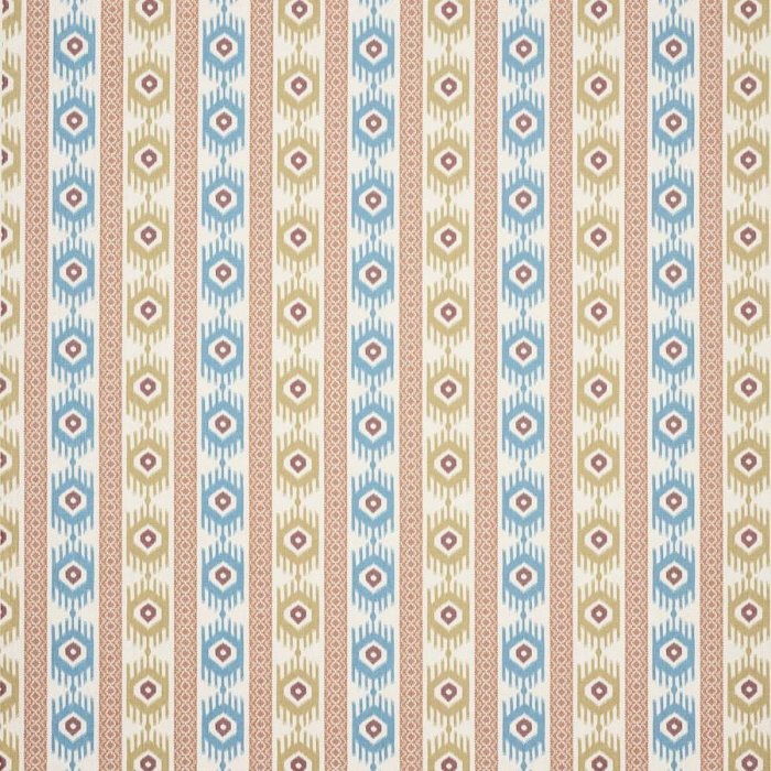 Jane Churchill Torrin Ikat-Stoff in Blue/Tomato