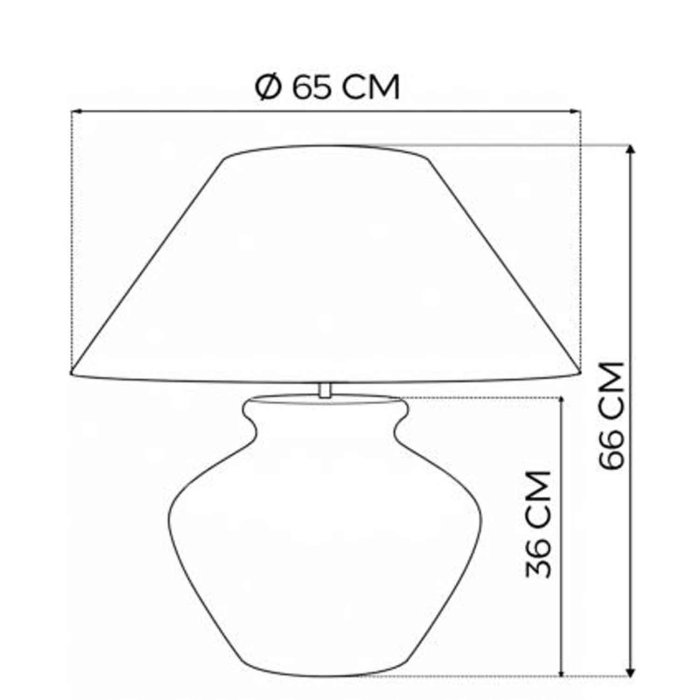 Maßzeichnung Keramikleuchte Todino, Höhe 66 cm, Schirm Ø 65 cm