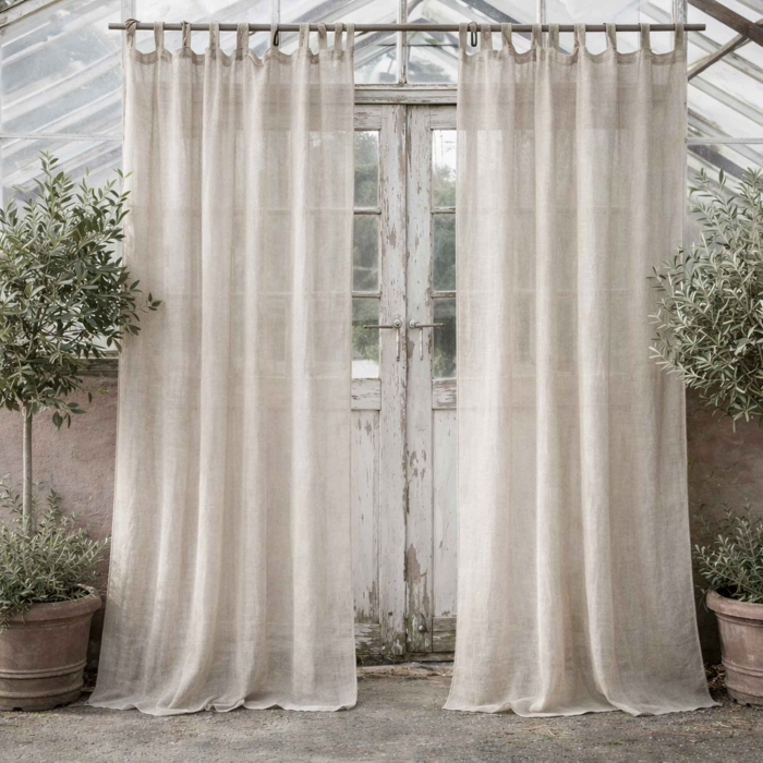 halbtransparenter Leinenvorhang aus Garze-Leinen mit Bindeschlaufen in zartem Pastellton