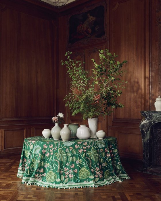 Runde Tischdecke aus Manuel Canovas Palmaria in Emeraude