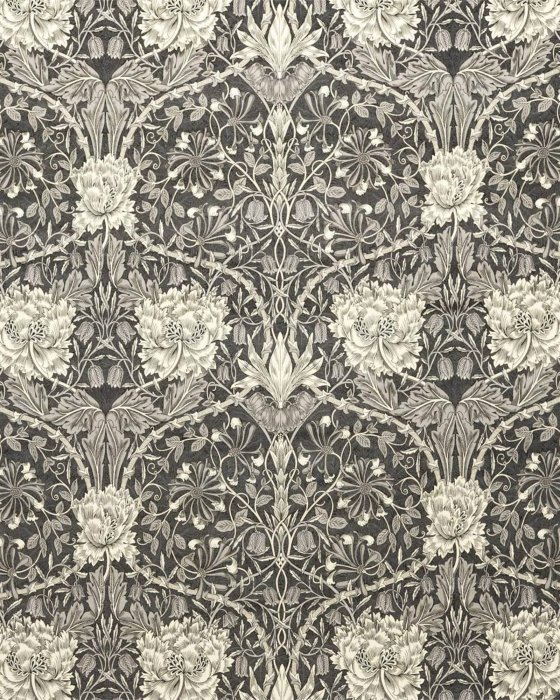 Honeysuckle and Tulip Velvet Black Walnut/Stone – Stoff von Morris & Co.