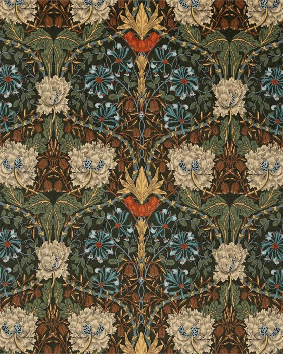 Honeysuckle and Tulip Velvet Forest/Chestnut – Stoff von Morris & Co.