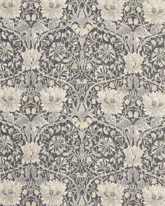 Pure Honeysuckle & Tulip Print Black Ink – Stoff von Morris & Co.
