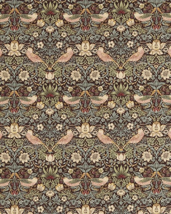 Strawberry Thief Chocolate/Slate – Stoff von Morris & Co.