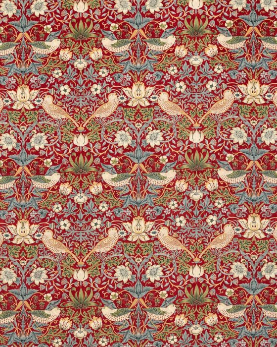 Strawberry Thief Velvet Crimson/Slate – Stoff von Morris & Co.