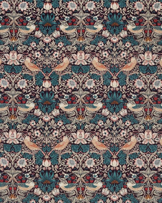 Strawberry Thief Velvet Mulberry/Slate – Stoff von Morris & Co.
