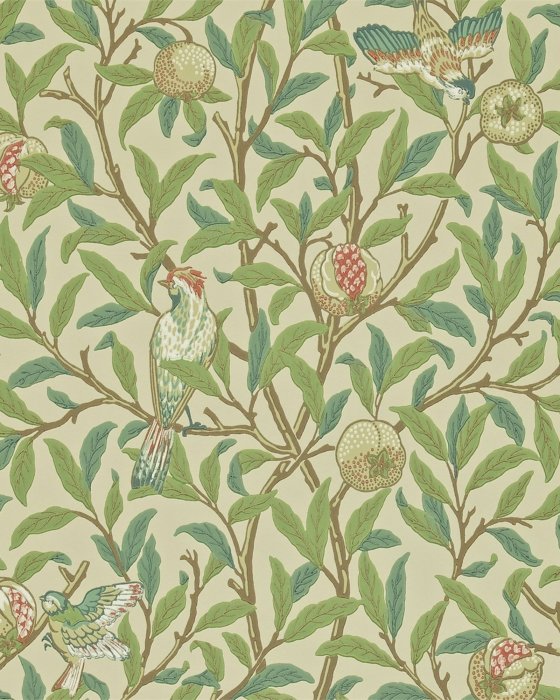 Bird & Pomegranate Bayleaf/Cream – Tapete von Morris & Co.