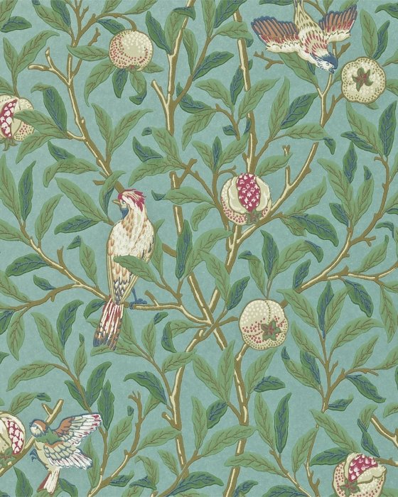 Bird & Pomegranate Turquoise/Coral – Tapete von Morris & Co.