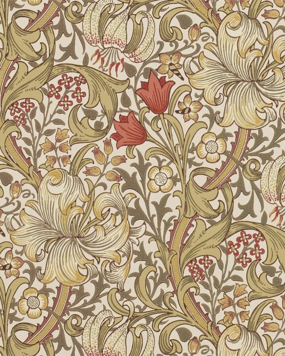 Golden Lily Biscuit/Brick – Tapete von Morris & Co.