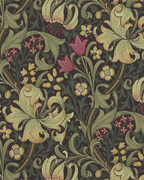 Golden Lily Charcoal/Olive – Tapete von Morris & Co.