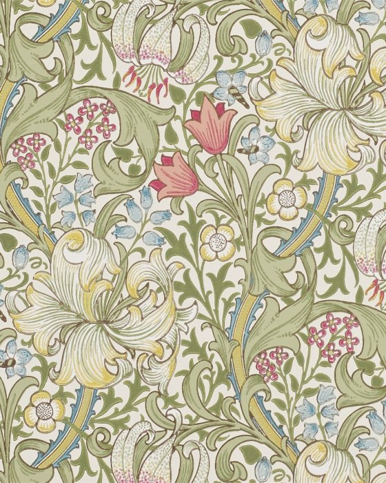Golden Lily Green/Red – Tapete von Morris & Co.