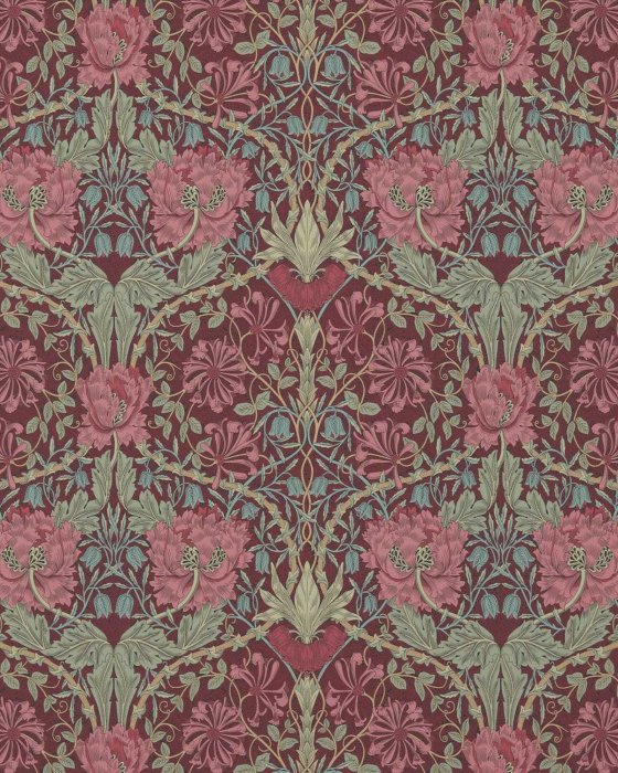 Honeysuckle & Tulip Burgundy/Sage – Tapete von Morris & Co.