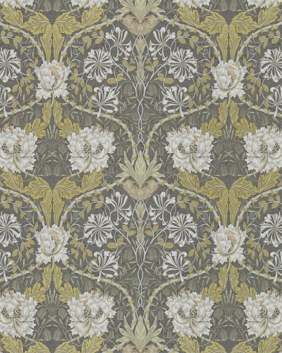 Honeysuckle & Tulip Charcoal/Gold – Tapete von Morris & Co.