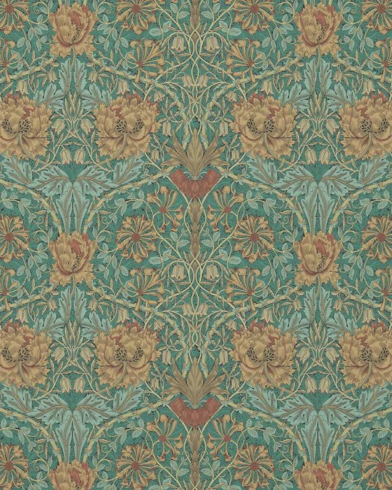 Honeysuckle & Tulip Emerald/Russet – Tapete von Morris & Co.