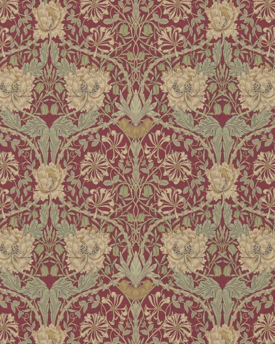 Honeysuckle & Tulip Red/Gold – Tapete von Morris & Co.