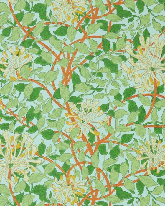Honeysuckle Sky/Burnt Orange – Tapete von Morris & Co.