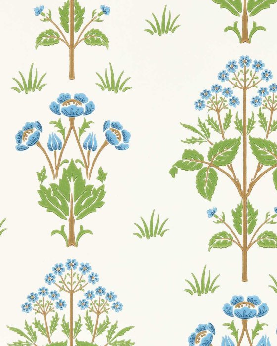 Meadow Sweet Cobalt/Grass Green – Tapete von Morris & Co.