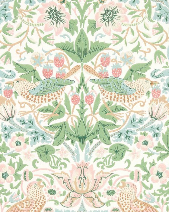 Simply Strawberry Thief Cochineal Pink – Tapete von Morris & Co.