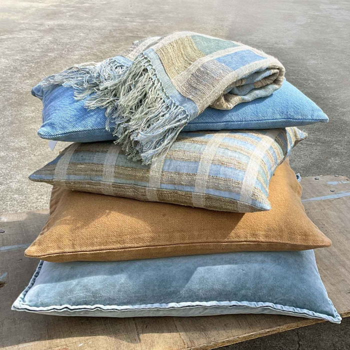 Plaid Sienna aus Leinen & Seide - 130 x 200 cm - Aqua