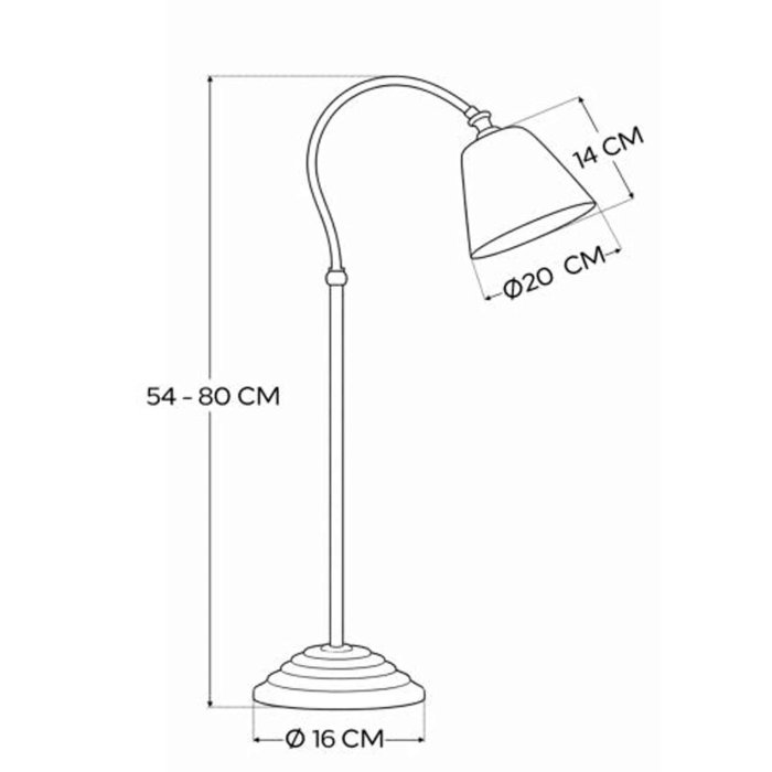 Maßzeichnung Tischleuchte Garda, Höhe 54 bis 80 cm, Fuß Ø 16 cm