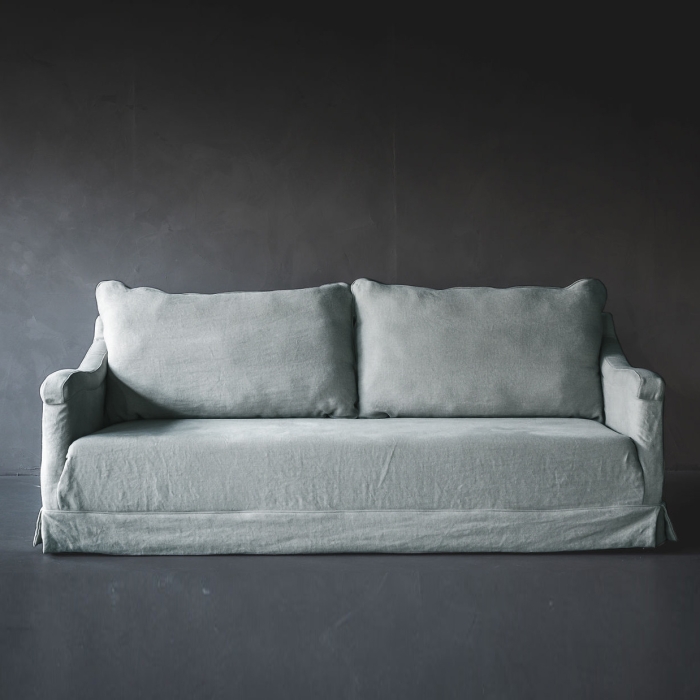 Sofa Virgie mit Husse aus Leinen in Seagreen