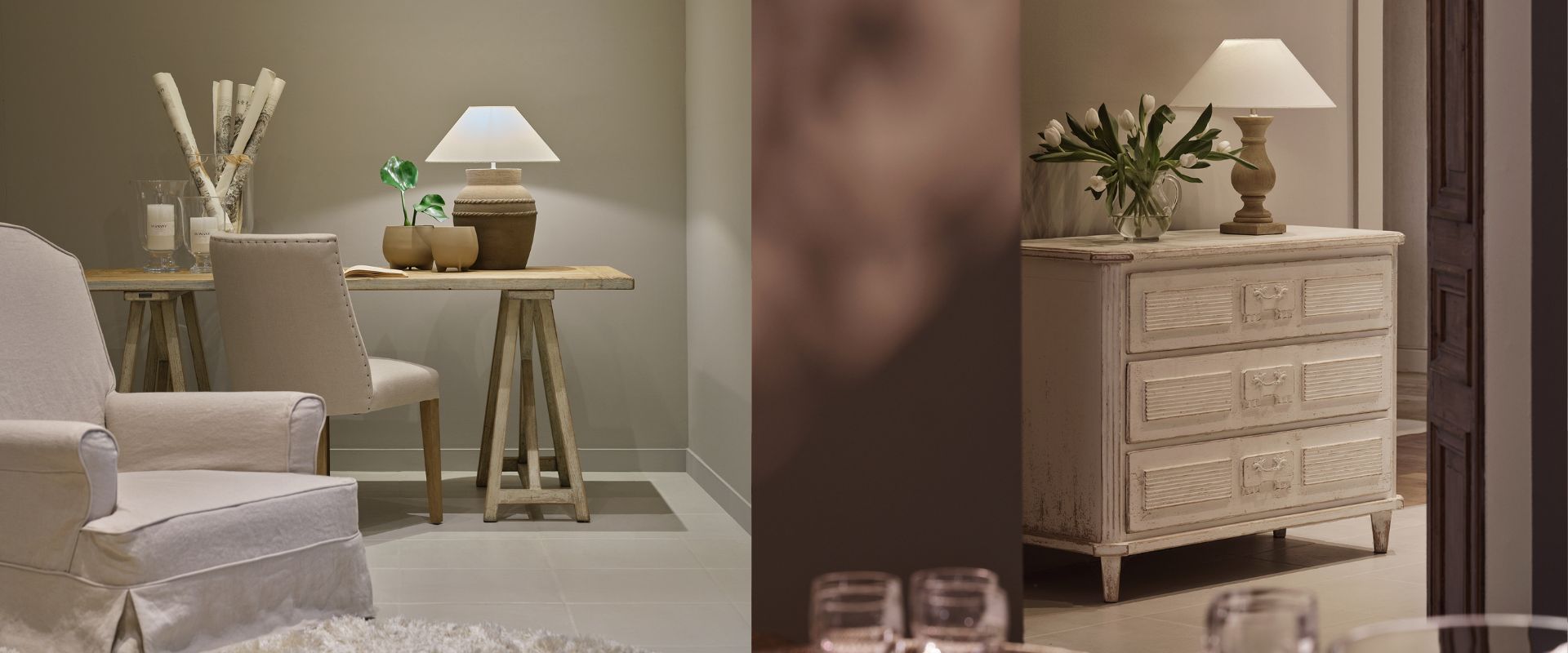 Sessel Brooke, Schreibtisch Herom & Kommode Walther von Flamant